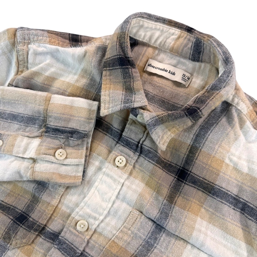 Abercrombie Kids 13/14 Traditional Flannel Shirt Brown Black Plaid Button Up